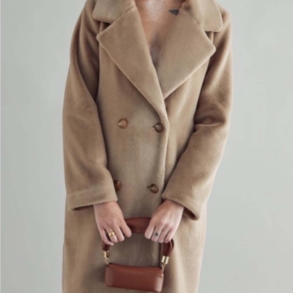 Reformation Hank Teddy Tan Double-Breasted Coat
